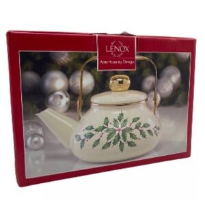 Lenox Cream Teapot with Holly and Gold Accents
